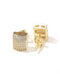 Mens Hip Hop Stud Earrings Jewellery Fashion Gold Square Simulated Diamond 925 Silver Earrings 8mm1758902