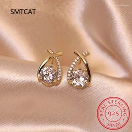 Stud Earrings Real 925 Silver 0.5ct Moissanite Drop Fishtail Cross Piercing Ear Earring 2024 Korean Trendy Women's Jewellery