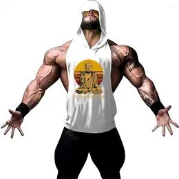 Men's Tank Tops Hooded Vest Breathable Solid Colour Simple Print Fashion Quick Drying Sports Fitness Top Casual Sleeveless Shirt