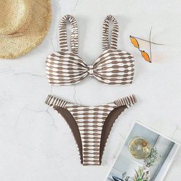 Women's Swimwear 2024 Summer Beach Wear Sexy Striped Bandeau Women Padded 2-Piece Bikini Set Lady Swim Bathing Suit Swimsuit