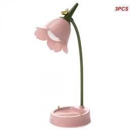 Table Lamps 3PCS Flower LED Desk Lamp Student Bedroom Room Lighting Touch Reading Eye Protection Multi-function Light