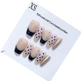 Emmabeauty Handmade Press On Nails French Black Dot Icy Transparent Wave Dot LuxuriousNo19565 240430