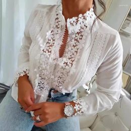 Women's Blouses 2024 Spring Summer Clothing Solid Color Fashion Lace Floral Stitching Single-Breasted Long Sleeve Shirt Blouse Top