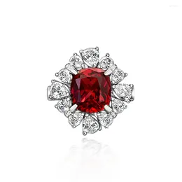 Cluster Rings 2024 Simulated Ruby 6 Fat Square 10 11 Luxury Full Diamond 925 Sterling Silver Ring
