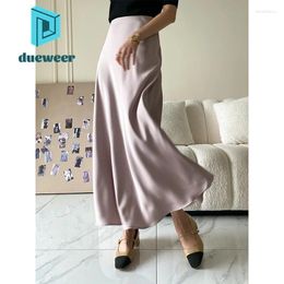 Skirts DUEWEER Satin Long Office Wear 2024 Fall Bottoms Elegant Fashion Women Midi Skirt Vintage Ladies Luxury Evening Dresses