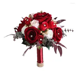 Decorative Flowers Wedding Bouquet Silk Roses Bridal Hand Bridesmaid Holding Decor