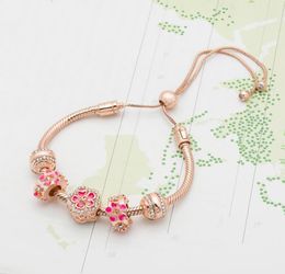 with Original Box Hot Charm Rose Bracelet for Jewellery Silver Plated DIY Beaded Pendant Lady Bracelet9334659