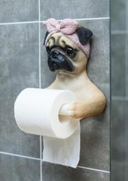 Tissue Boxes Napkins Lifelike Resin Pug Dog Box Roll Holder Wall Mounted Toilet Paper Canister Home Props2723325