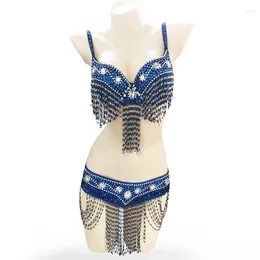 Stage Wear Belly Dance Costume For Women Dancing Bra And Belt Suit Performance Beads Set Sexy Bellydance Clothes