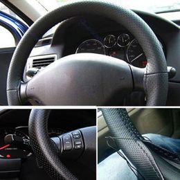 Steering Wheel Covers Car Truck Leather Cover With Needles And Thread Black DIY For 37-38cm