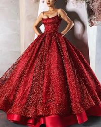 Party Dresses Ball Gown Luxurious Sparkle Engagement Formal Prom Dress Spaghetti Strap Sequins Floor Length Evening Deesses Vestido