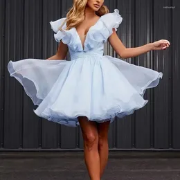 Party Dresses Ruffle Sleeves Organza Homecoming For Teens Short Modern Princess Prom Cocktail Dress V-Neck Spring Gowns 2024