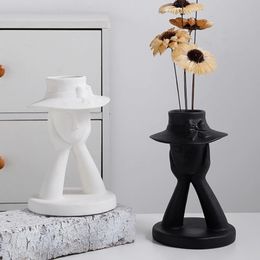 Black and White Ceramic Vase Flower Pot Aquatic Creative Home Living Room Dining Dry Decoration Ornaments 240430