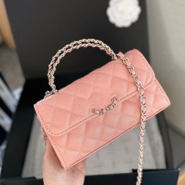 Luxurys Designer Women'sEnamel-coated Handle Small Waste Bag Mouth Cover Coin Purse Crossbody Sheepskin Rhinestone Handle Box Crossbody Bag with Box