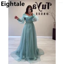 Party Dresses Eightale A Line Arabic Turquoise Tulle Evening 2024 Puff Sleeve Off Shoulder Formal Prom Dress Dubai Gown Vestidos
