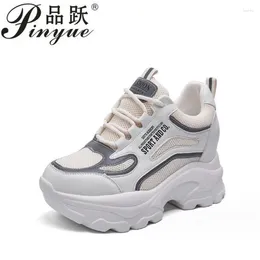 Casual Shoes 9cm Women Dermis Heightening Round Toe Thick Bottom Lace Up Fashion Ventilate Sneakers Vulcanised 34 39