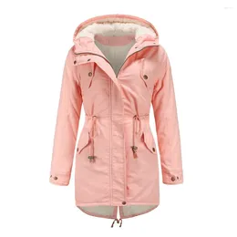 Women's Jackets Cotton Padded Coat For Women Plus Size Drawstring Hoodie Warm Thicken Fleece Slim Zipper Parkas S-5XL