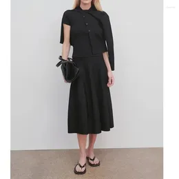 Skirts 2024 Summer European And American Thin Trendy Acetate High Waist Black A-line Skirt Mid-length Women