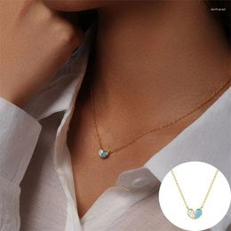 Chains 925 Sterling Silver Zircon Love Heart Necklace For Women Girl Turquoise Splicing Design Jewelry Party Gift Drop