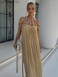 Casual Dresses Loose Sleeveless Beach Dress Backless Maxi For Women Crochet Cut Out Off Shoulder Hem Party Long