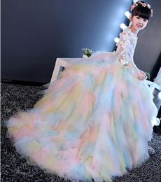 Shining Rainbow Tulle Sleeves Flower Girl Dresses Girls039 Pageant Dresses HolidaysBrithday Skirt Custom Size 2 4 6 8 10 12 F23373250