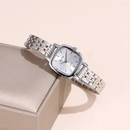 Wristwatches Fashion Small Square Dial Quartz Steel Band Women Lady Watch