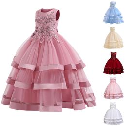 Vestido infantil vestido princesa com cetim coloração sólida vestido de bolo