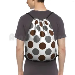 Backpack Grey-Brown Polka Dots Large On White Drawstring Bags Gym Bag Waterproof Dot Polkadot Spots