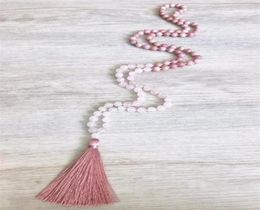 Rhodonite RoseQuartz Necklace 108 Mala Beads Necklace Hand Knotted Necklaces Taeesl Necklaces Prayer Meditation Beads270i8955106