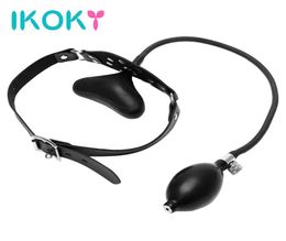 Ikoky Oral Fixation Inflatable Sex Toys For Couples Mouth Gag Pu Leather Band Erotic Products Restraints Flirting Mouth Stuffed Y13278556