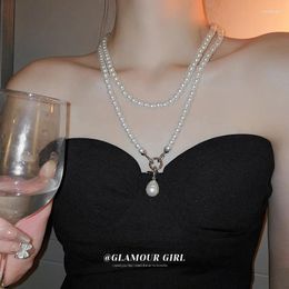 Chains Double-layer Retro French Wedding Party Necklace Unique Versatile Luxury Pearl Chain Long Neck Accessories Bridals Jewellery