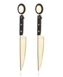 Punk Exaggerated Knife Dangle Earring Cool Hip Hop Acrylic Long Tassel Rock Women Men Unisex Stud Earrings Mirror Surface Ear stud6886056