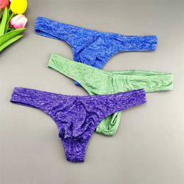 Underpants EU S-XL Sexy Mens Large Pocket thong Underwear Comfortable Polyester Cotton T-Back Briefing Medium Rise Tangas G-Neck Q240430