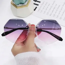 Sunglasses Rimless Oversized Woman Designer Sun Glasses Female Fashion Retro Gradient Lunette De Soleil Femme