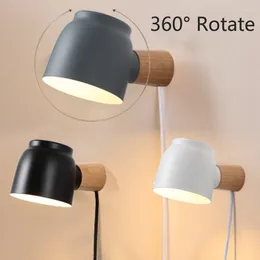 Wall Lamp Nordic LED E14 Light Source Plug Wrought Iron And Woodbracket Indoor Bedroom Living Room Study Illuminate