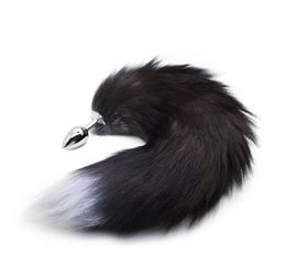 Enchanting Naughty Black Fox Tail Soft Artificial Wool Metal Anal Sex Toys for Couple Flirting Adult Butt Plug 174024660705