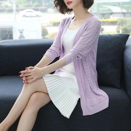 Women's Jackets Spring And Autumn Female Ice Silk Knitted Cardigan Sunscreen Clothing Tops Coat Women Medium Length Thin Shawl Jacket