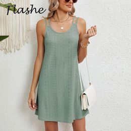 Casual Dresses Summer Mini Dress Women Elegant O Neck Sleeveless Beach Party For Fashion Holiday Boho Green