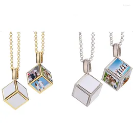 Dog Tag 6 Inserts 3D Cube Po Frame Necklace Sublimation Blank Dice Square Memory Pendant