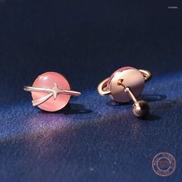 Stud Earrings 925 Sterling Silver Star Pink Opal Geometric For Women Sweet Meteor Korean Fashion Earring Party Piercing Jewellery