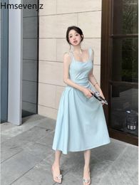 Casual Dresses French Gentle Style Sweet Sleeveless Suspended Dress For Women Summer Fashion Elegant Waist Slim Fit A-line Long
