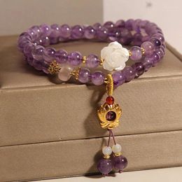 Strand Natural Amethyst Double Layer Fashion Women's Light Luxury Orchid Rose Pendant Bracelet Birthday Party Jewellery