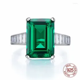 Cluster Rings Vintage Retro Jewelry 10x14mm Emerald Green Cubic Zircon 925 Sterling Silver Women Finger Ring