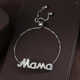 Link Bracelets Trendy MaMa MOM Letter Cubic Zirconia Copper For Women Mother Gold Color Metal Crystal Bangles Mother's Day Jewelry