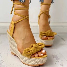 Women Gurt Summer Platform Wedges Sandalen hohe Knöchel Absatz Herde Schmetterling Peep Zehen Mode weibliche Damenschuhe Zapatos de Mujer 240428 96