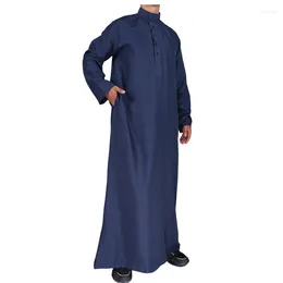 Ethnic Clothing Men Jubba Thobe Eid Ramadan Navy Blue Solid Kaftan Arabic Muslim Islamic Abaya Polyester Djellaba Price Moroccan Qamis Man