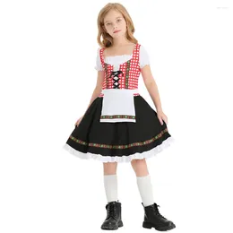 Girl Dresses 2024 Children's Clothing German Traditional Oktoberfest Suit Black Pink Plaid Print National Performance Costume