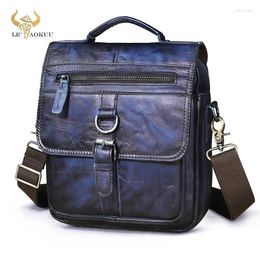 Bag Luxury Original Leather Male Fashion Blue Messenger Design Travel Cross-body 9.8" Tablet Tote Mochila Satchel 039
