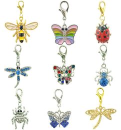 JINGLANG Fashion Charms With Lobster Clasp Dangle Mix Color Rhinestone Dragonfly Butterfly Spider Insect Series DIY Pendants Jewel6483025