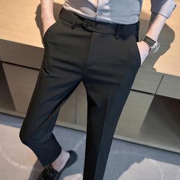 Men's Suits Elegant Casual Suit Pants Korean Fashion Slim Fit Formal Black Grey Dress Elastic Classic